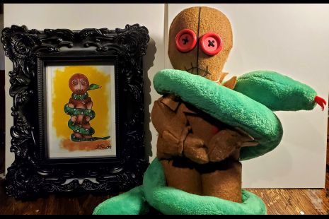 Ophidio handmade doll with framed print