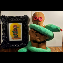 Ophidio handmade doll with framed print Ophidio handmade doll with framed print